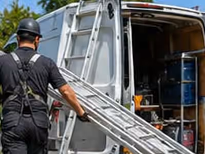 Illustration : un intervenant charge une échelle dans le camion